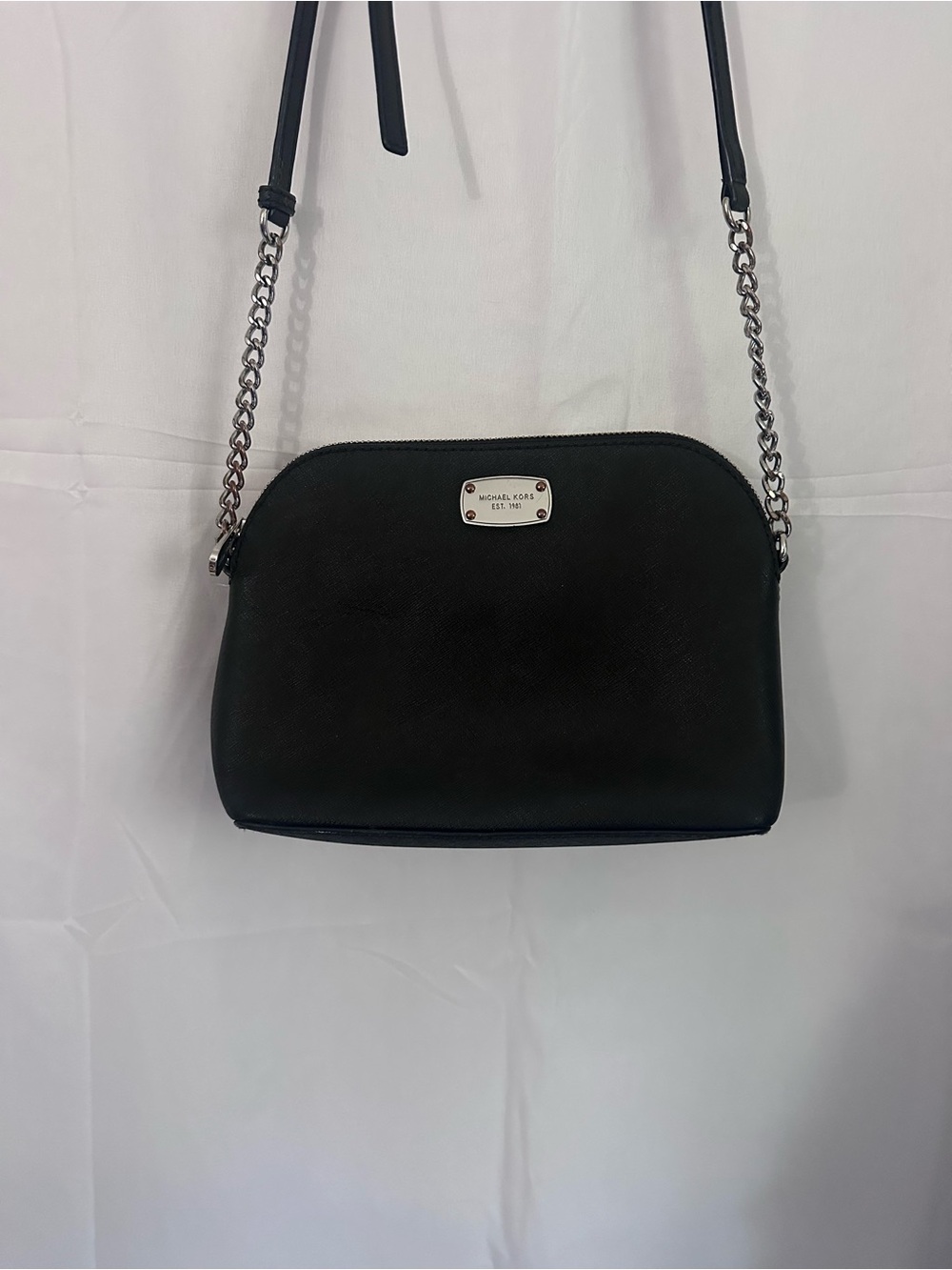 Michael Kors Black Leather Crossbody with Silver Chain Strap - Picture 3 of 7